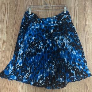 Blue Leopard Print Pleated Skirt Ann Taylor